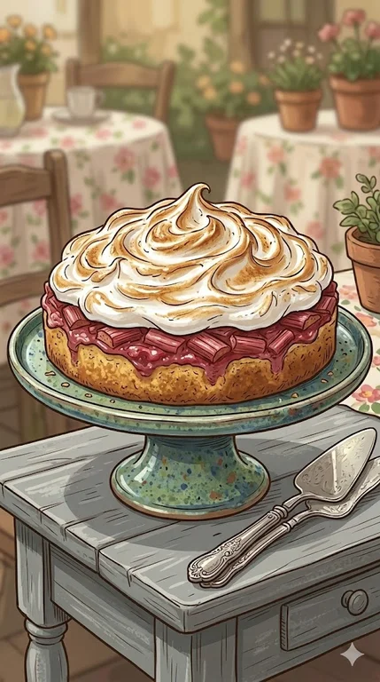 Rhabarberkuchen mit Baiser und Rührteig