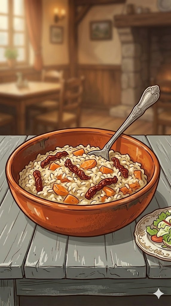 Risotto aus dem Ofen mit Möhren und getrockneten Tomaten