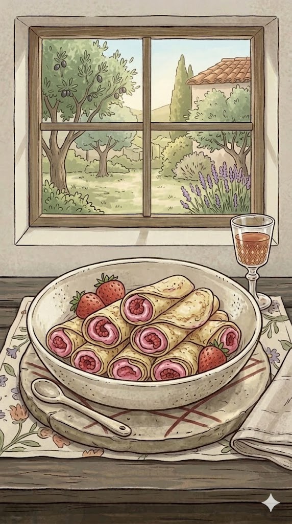 Süße Tapas Röllchen mit Erdbeeren und Himbeer-Creme