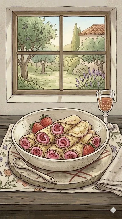 Süße Tapas Röllchen mit Erdbeeren und Himbeer-Creme