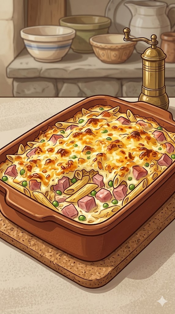Schinken-Nudelauflauf mit Käse