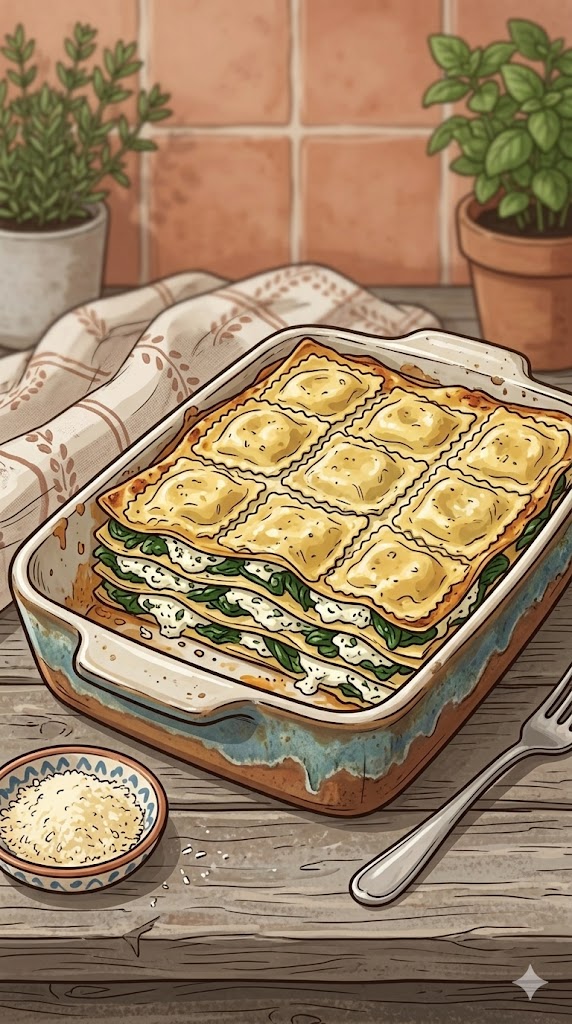 Schnelle Ravioli-Lasagne mit Ricotta und Spinat