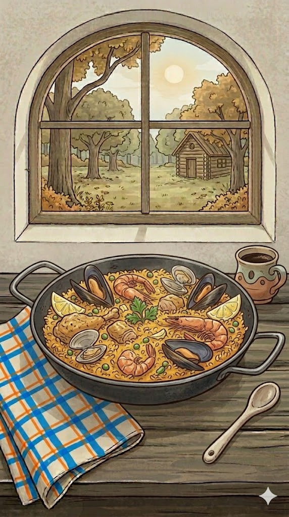 Spanische Paella mit Hähnchen und Meeresfrüchten