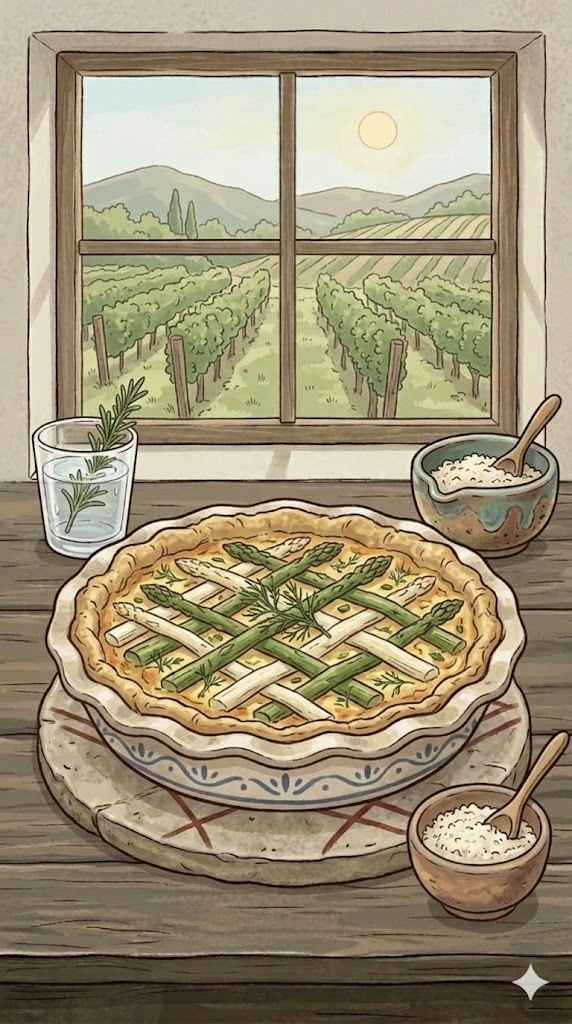 Spargelquiche mit weißem und grünen Spargel