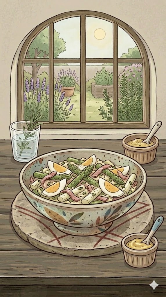 Spargelsalat mit Schinken und Ei