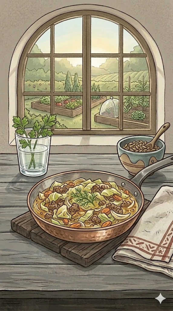 Spitzkohlpfanne mit Hackfleisch