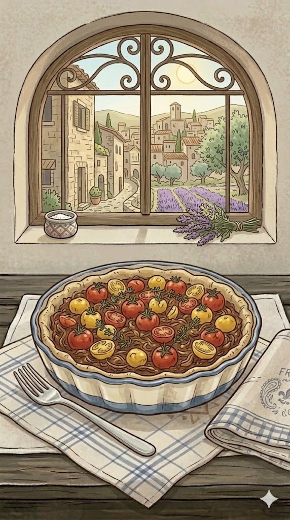 Tarte mit Kirschtomaten und karamellisierten Zwiebeln
