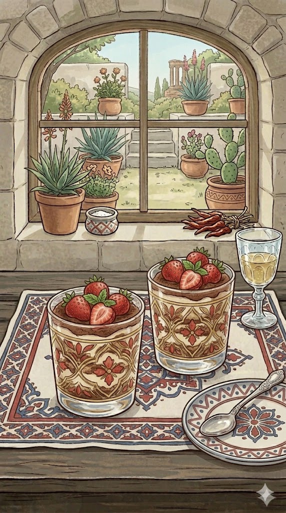 Tiramisu im Glas mit Erdbeeren
