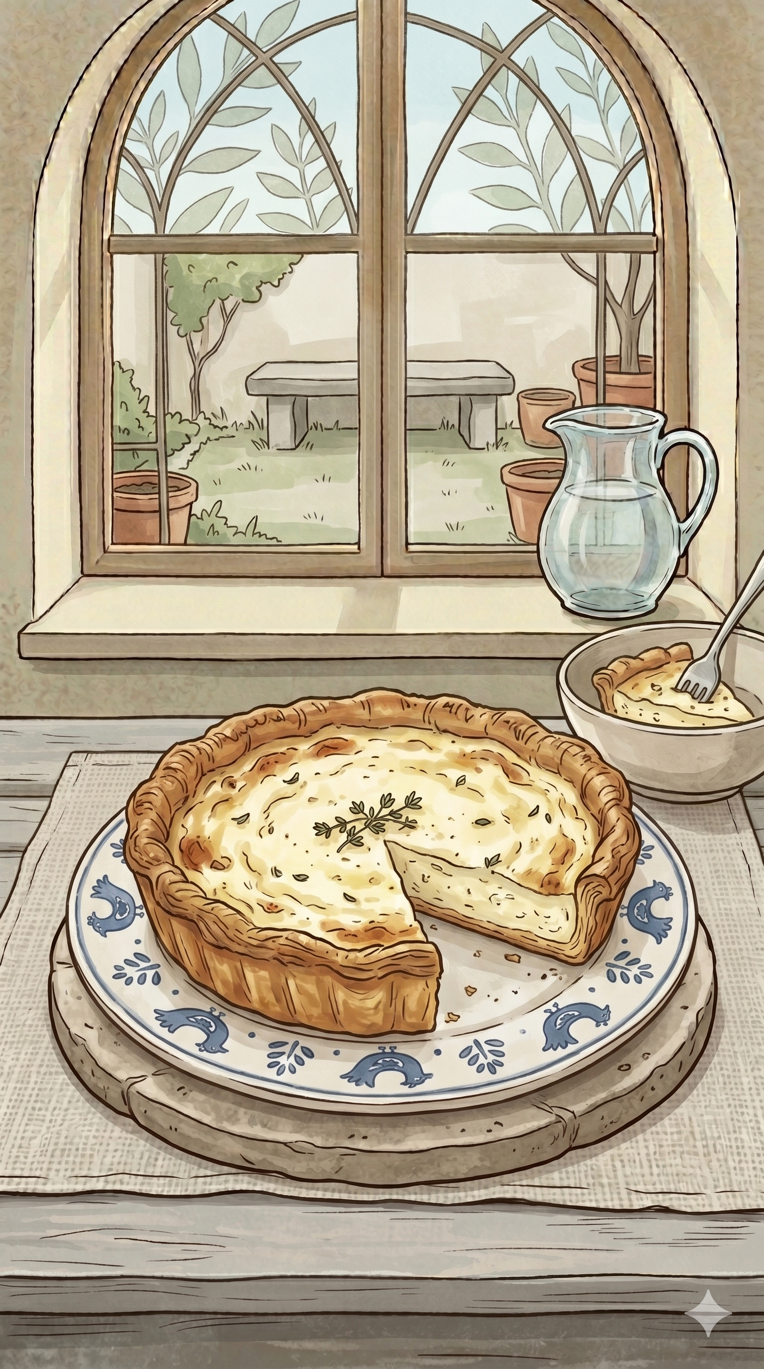 Weisse Käse-Quiche mit Croissant Boden