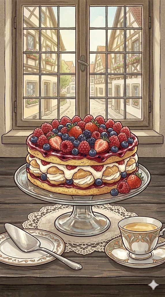Windbeuteltorte mit Beeren