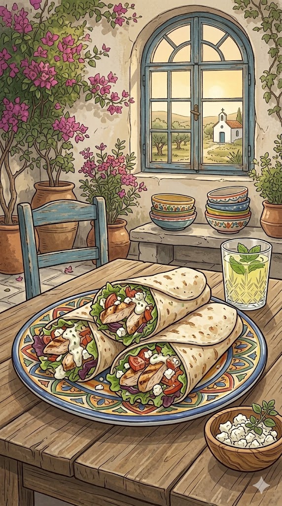 Wraps mit Hähnchen, Salat und Feta