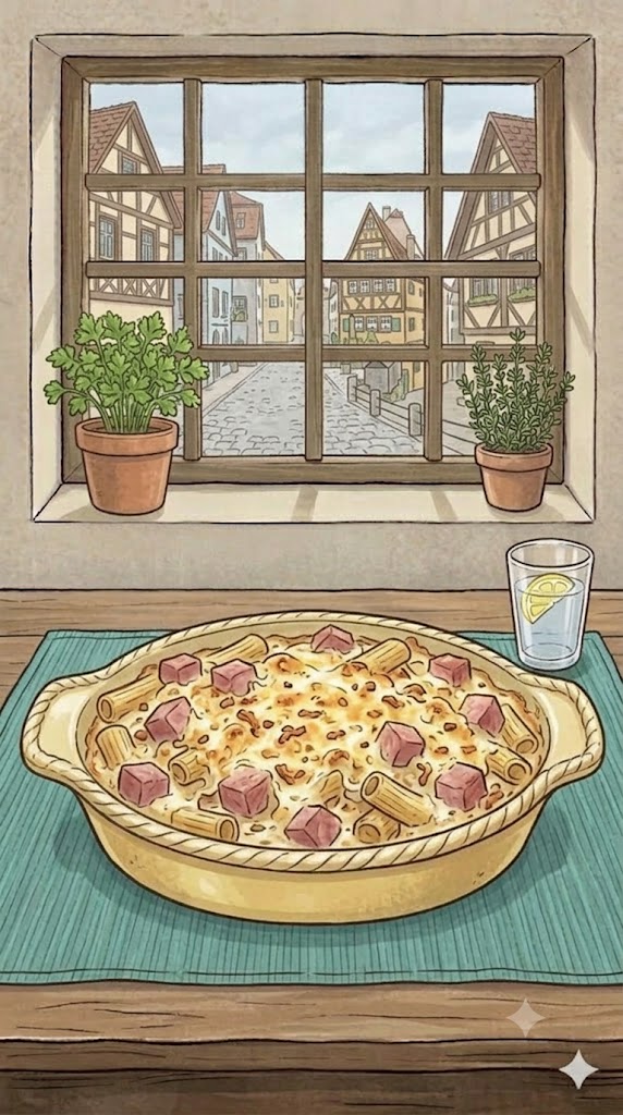 Nudelauflauf mit Schinken und Käse