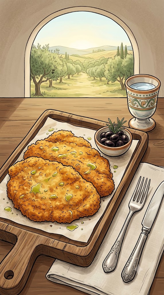 Panierte Schnitzel mit Olivenöl