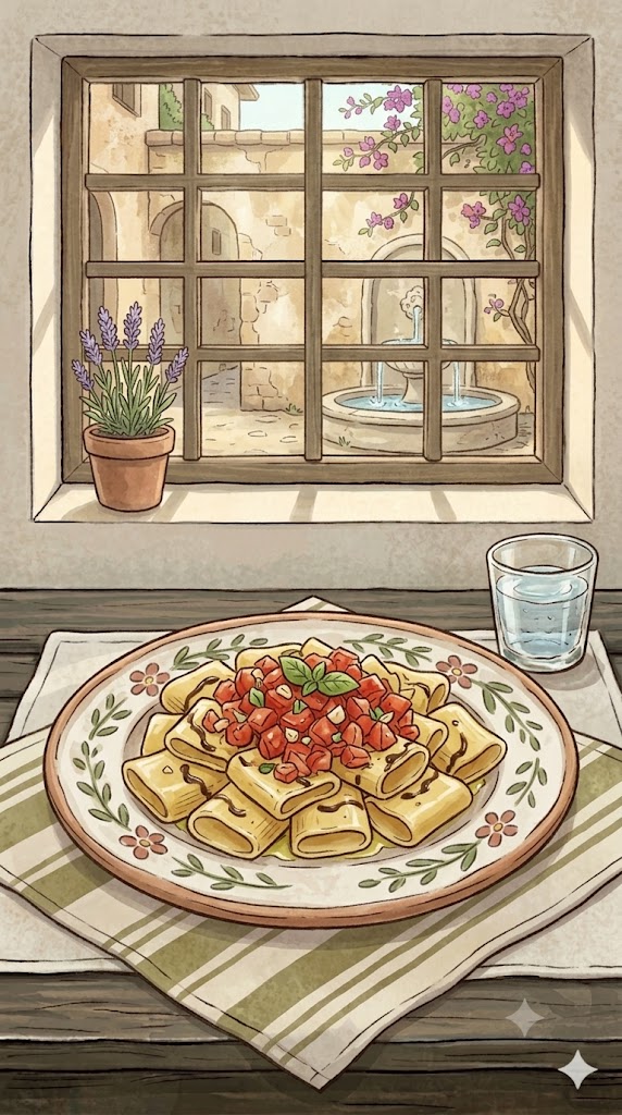 Pasta mit Bruschetta und Hähnchenstreifen