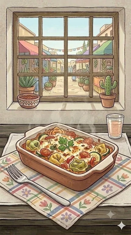 Tortellini-Auflauf mit Gemüse und Schinken