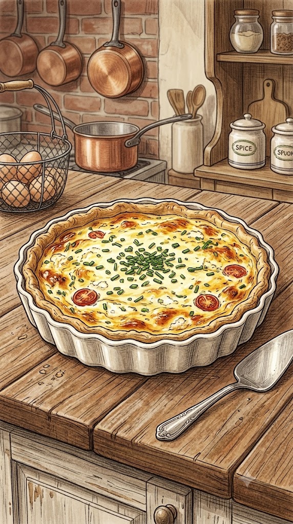 Weisse Käse-Quiche mit Croissant Boden