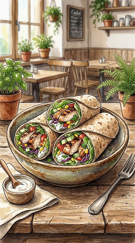 Wraps mit Hähnchen, Salat und Feta