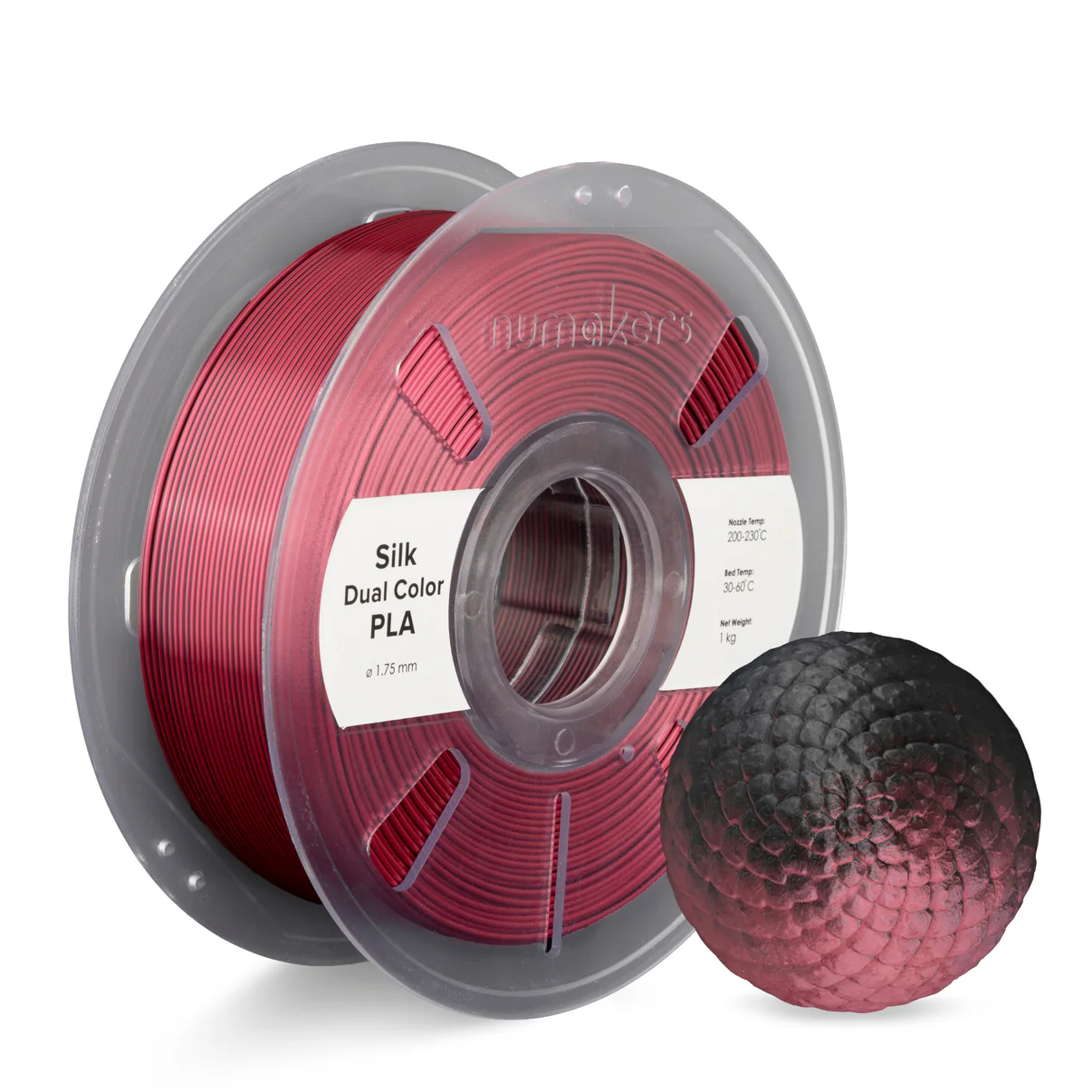 Dual-Color Silk PLA Red-Black Filament 1.75 mm 1 kg