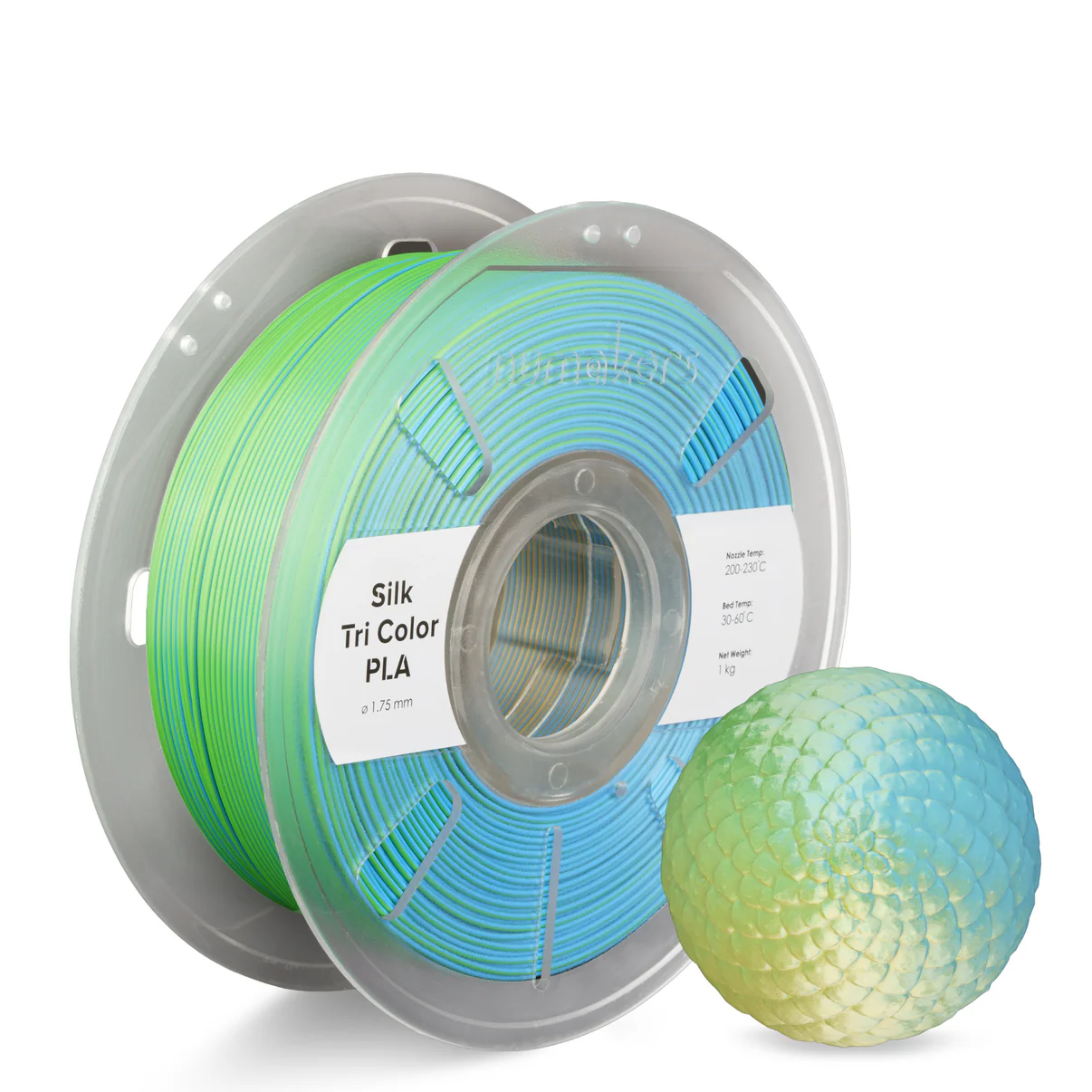 Tri-Color Silk PLA Blue Green Gold Filament 1.75 mm 1 kg