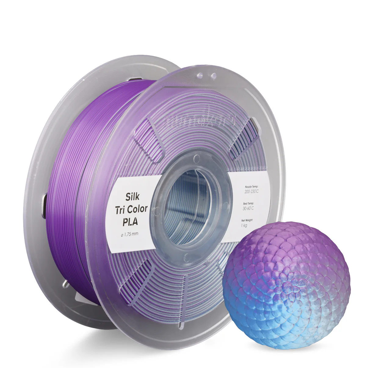 Tri-Color Silk PLA Silver Purple Blue Filament 1.75 mm 1 kg