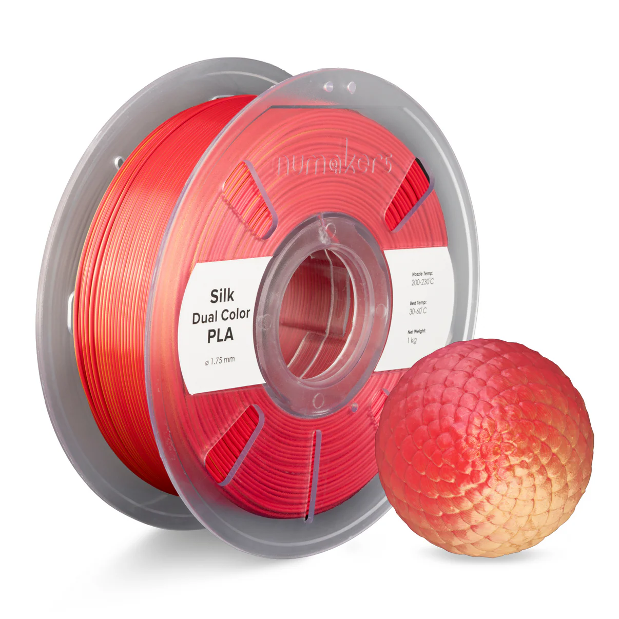 Dual-Color Silk PLA Red-Gold Filament 1.75 mm 1 kg