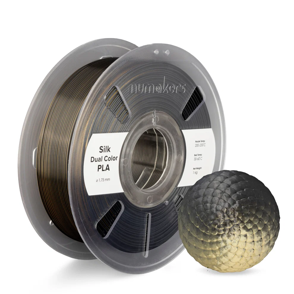 Dual-Color Silk PLA Black-Gold Filament 1.75 mm 1 kg