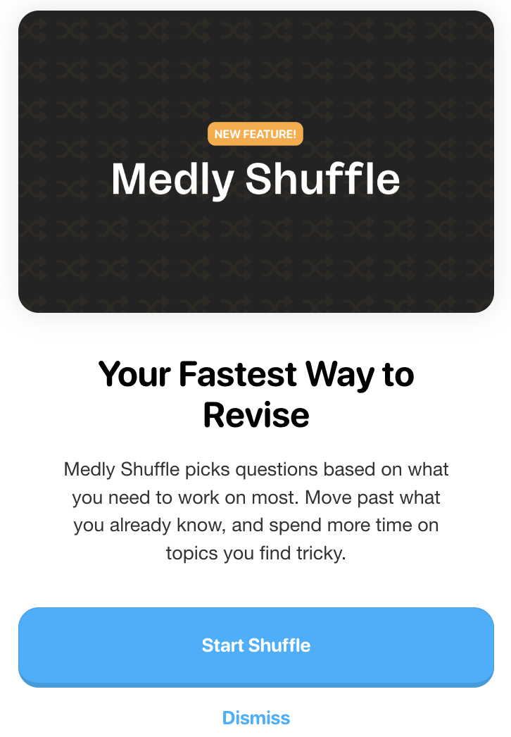 Medly Shuffle introduction modal on sign in
