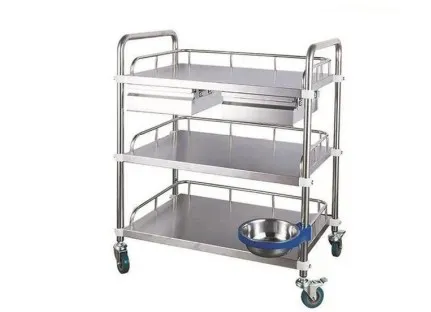 Stainless Steel Three-Tier Medical Trolley Cart, view 1