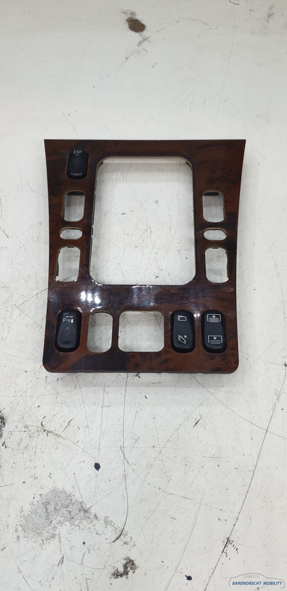 Hout inleg W210 Mercedes middenconsole pook raamschakelaars origineel gebruikt 1996 / 2001