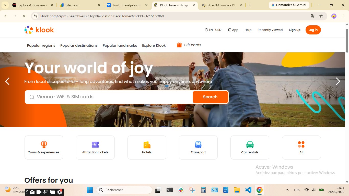booking platform on which travelers can book hotels, cars, tours and activities, tickets to attractions,