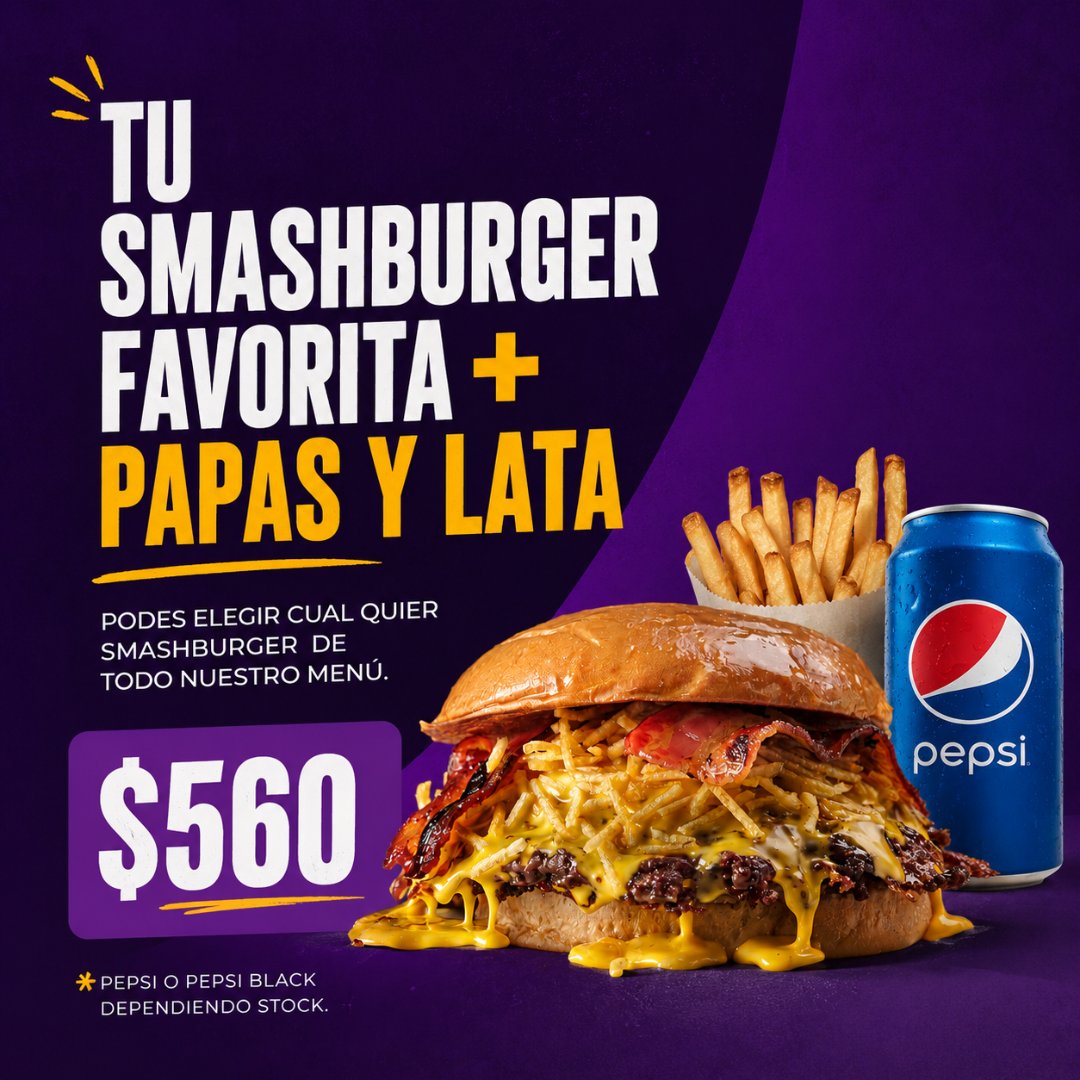 Burger + papas + lata