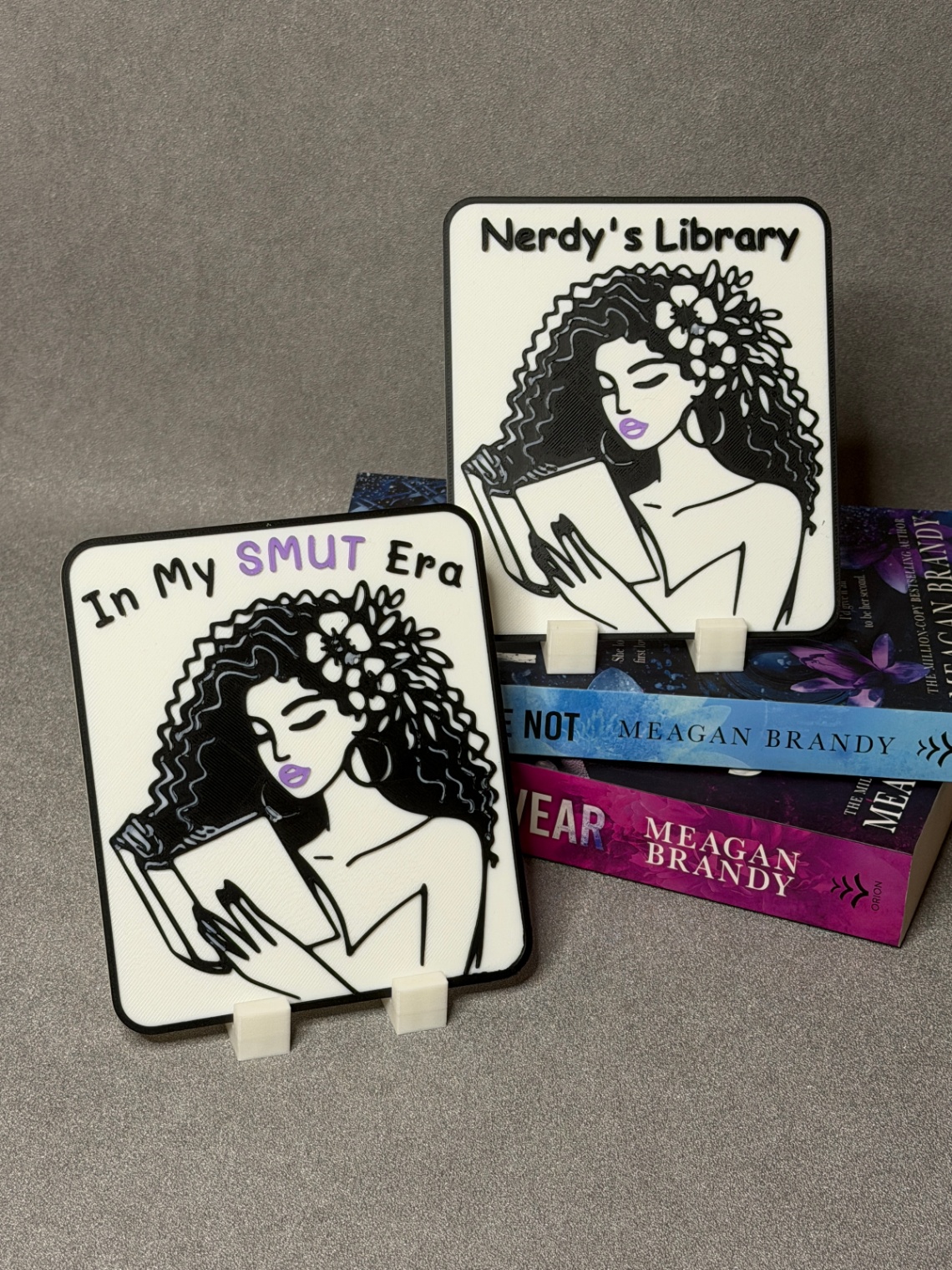 Lentynos dekoracijos-ženklai „Nerdy’s Library / In My Smut Era“
