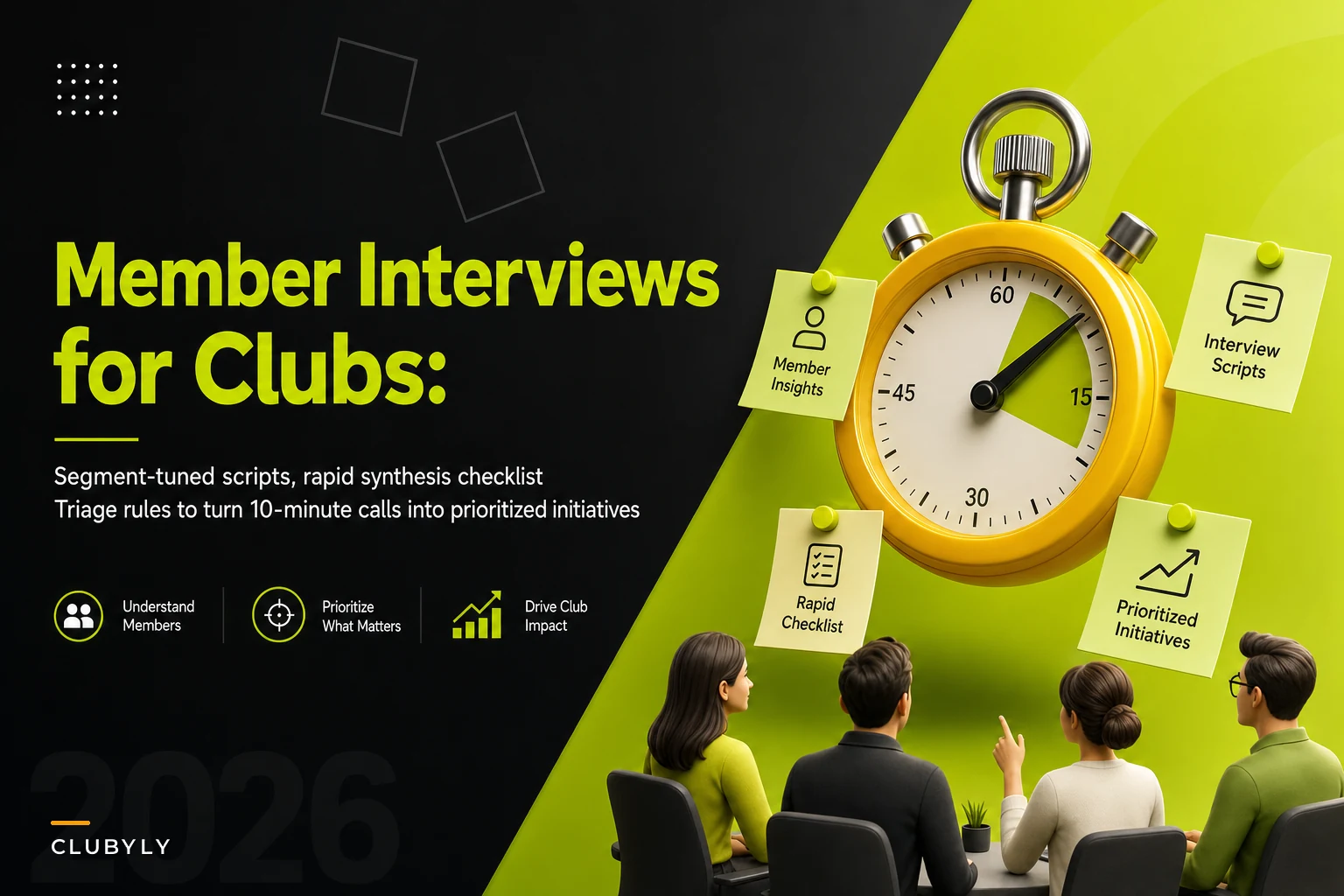 10-minute member interviews for clubs: segment-tuned scripts, rapid synthesis and triage rules