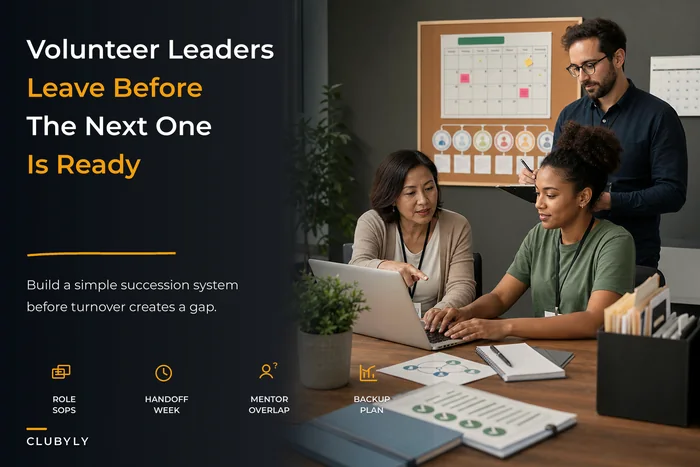 Prevent volunteer leadership gaps: a practical succession system with SOPs, handovers and mentoring overlaps