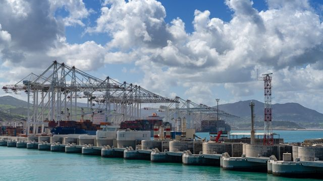 Tangier, Morocco - 1 April, 2024: container ships being unloaded and loaded at Tanger Med port in Morocco