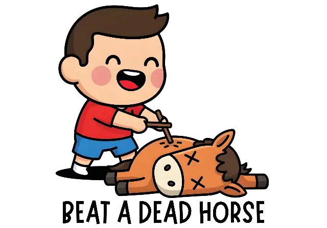 Cartoon boy beating a dead horse Funny Literal Idiom Graphic - classic - width: 5120px, height: 3584px