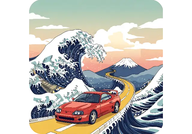 Ukiyo-e Pop Art Supra Mk4 Great Wave Mount Fuji Illustration - classic - width: 5120px, height: 3584px