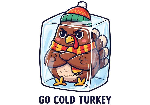Cartoon 'Go Cold Turkey' Illustration: Funny Frozen Turkey in Ice - classic - width: 5120px, height: 3584px