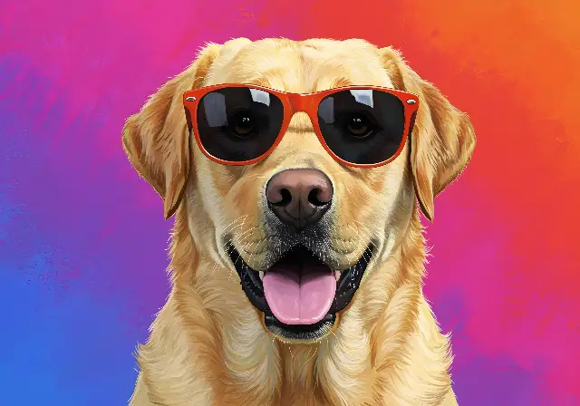Cool Golden Retriever with Sunglasses on a Color Splash Background