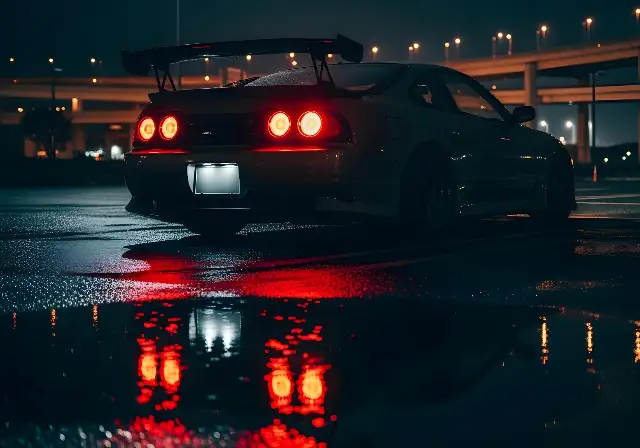 Night Photography Sports Car: Moody Urban Reflections - classic - width: 5120px, height: 3584px