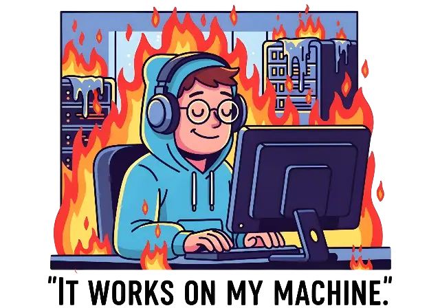 Cartoon Programmer IT WORKS ON MY MACHINE - classic - width: 5120px, height: 3584px