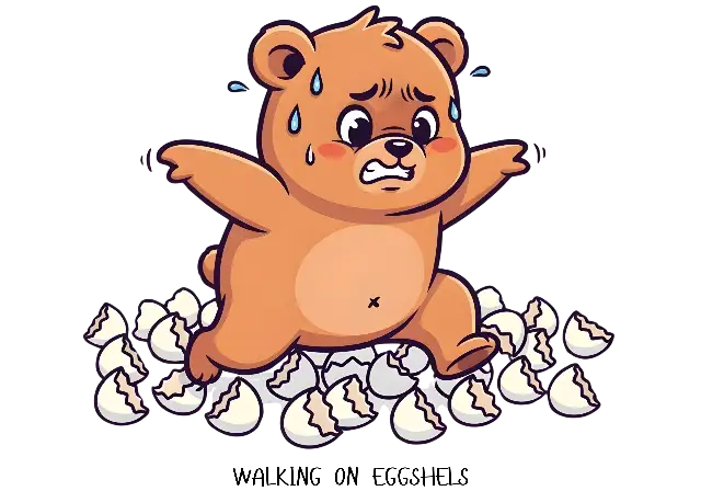 Cartoon Distressed Bear Stepping on Eggshells Sticker - classic - width: 5120px, height: 3584px