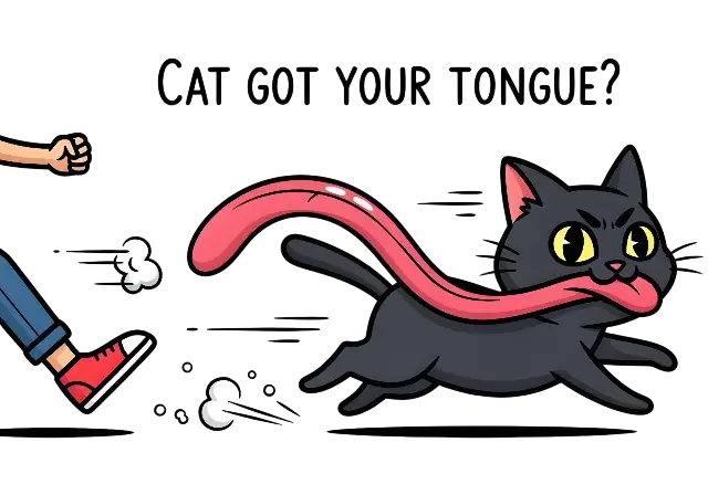 Cartoon Cat with Exaggerated Long Tongue Pulled by Person Graphic