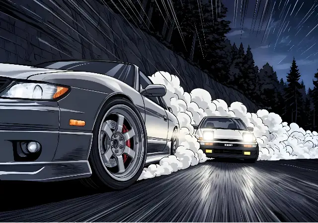 Anime Drifting Cars: Intense Night Race Artwork for Enthusiasts - classic - width: 5120px, height: 3584px