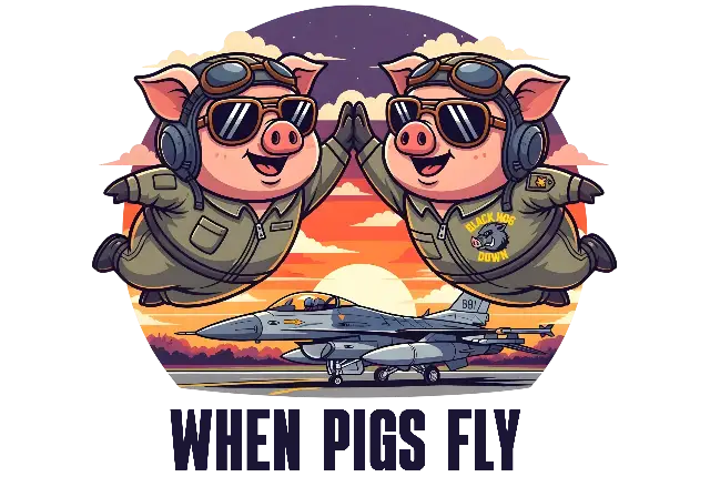 Cartoon Pilot Pigs High-Fiving Fighter Jet Design, When Pigs Fly - classic - width: 5120px, height: 3584px