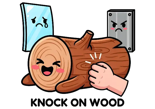 Cartoon Kawaii Knock on Wood with Crying Glass & Angry Metal Art - classic - width: 5120px, height: 3584px