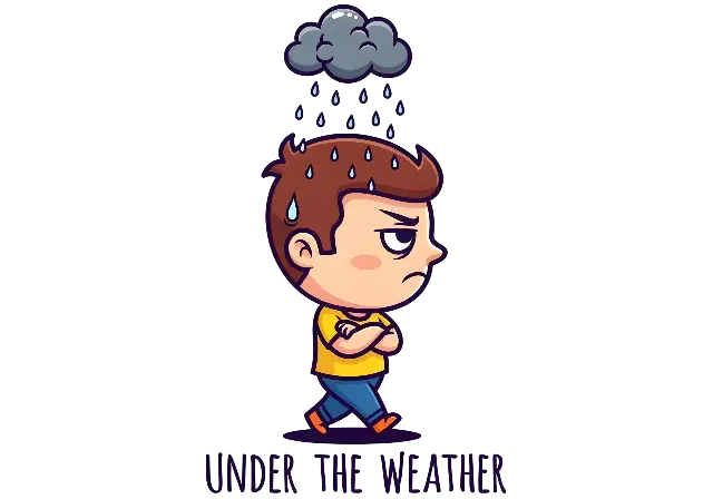 Cartoon Illustrative Sad Boy Under Rain Cloud Graphic - classic - width: 5120px, height: 3584px