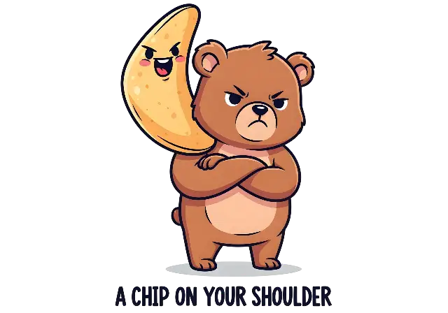 Cartoon Bear with Potato Chip on Shoulder Humorous Pun Design - classic - width: 5120px, height: 3584px