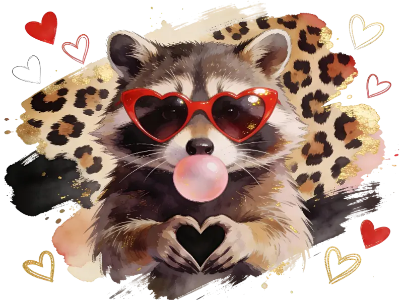 Watercolor Raccoon Heart Sunglasses Bubblegum Paws Trendy Graphic