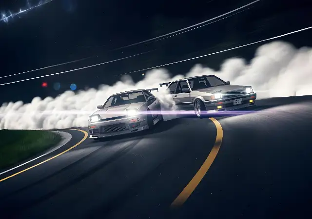 Pixel Art JDM Night Drifting Cars Motion Blur Game Art